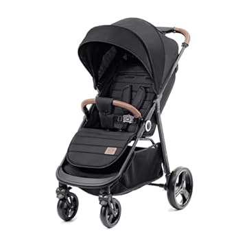 Kinderkraft GRANDE PLUS Passeggino Leggero dalla Nascita fino 22 kg, Pieghevole con una mano, Posizione Sdraiata, L'ammortizzazione su tutte le ruote, Cappottina XL, Nero