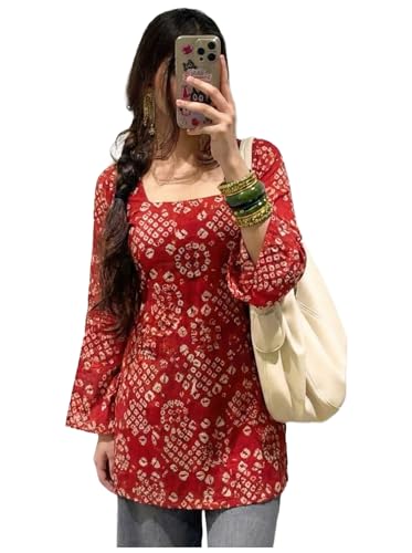 ANNI Designer Women’s Viscose Blend Printed Short Kurti | Straight Fit Casual Ethnic Top | Square Ne...