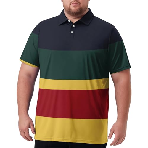 Plus Size Men's Polo Shirt Short Sleeve Golf Shirts Big & Tall Casual Striped Printed T-Shirts Summer Business with Collar Button Down Tees Red 5X