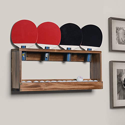 Sunix Ping Pong Paddle Storage Rack Table Tennis Racket Display Wall Mounted Holder for 4 Paddles and Balls Storage in Bar Room, Game Room, Office Break Room, Garage, Bedroom, Home