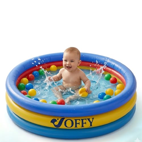 Image of Baby Swimming Pool 2 Feet 3-Ring Round Kiddie Pool for Toddlers 0-3 Years, Soft Inflatable Bottom Bath Tub, Portable PVC Water Pool for Indoor Home, Balcony, Garden & Outdoor Summer Play