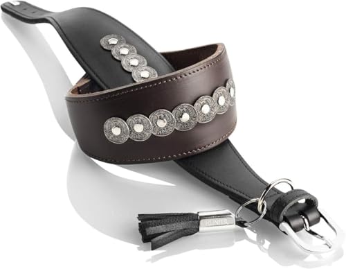 HUNTER ROM Windhundhalsband, Leder, gepolstert, mit Besätzen, 37 (XS-S), dunkelbraun