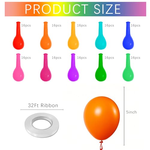 Image of Rainbow Balloons 160 Pack 5 inch Round Bright Latex Balloons Assorted Colors for Birthday Baby Shower Wedding Party Birthday Decorations Supplies Arch Garland
