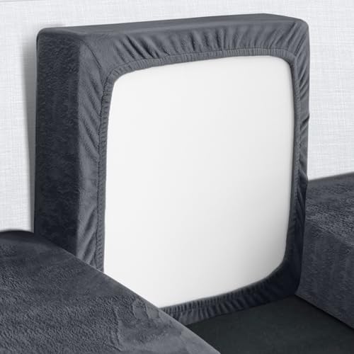 Yeahmart Sofa Seat Cushion Cover, Sofa Cushion Slipcovers Stretch Velvet, Couch Cushion Covers Replacement for Individual Cushions with Elastic Bottom (Dark Grey, 1 Seater)