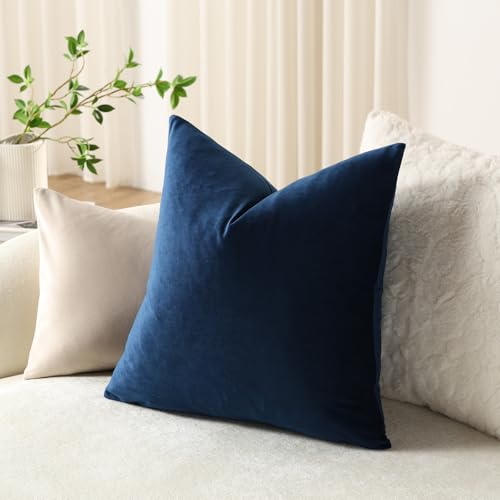 DEZENE Throw Pillow Covers 18x18 Midnight Blue: Pack of 2 Cozy Soft Velvet Square Modern Luxury Decorative Throw Pillow Cases for Sofa Couch Living Room Bed Home Decor by DEZENE - Used condition - Image 4