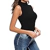 MANGOPOP-Womens-Mock-Turtle-Neck-Sleeveless-Tank-Tops-Bodysuit MANGOPOP Women's Mock Turtle Neck Sleeveless Tank Tops/Short Sleeve Bodysuit Leotard Clothing (A Sleeveless Black, Medium)