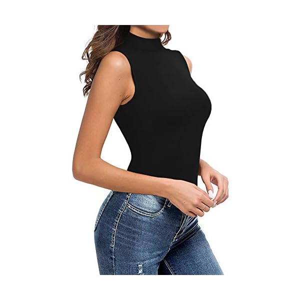 MANGOPOP-Womens-Mock-Turtle-Neck-Sleeveless-Tank-Tops-Bodysuit MANGOPOP Women's Mock Turtle Neck Sleeveless Tank Tops/Short Sleeve Bodysuit Leotard Clothing (A Sleeveless Black, Medium)