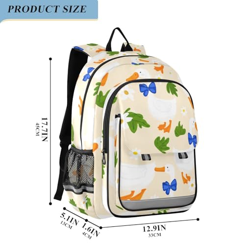 DOMIKING Cute Duck Flowers Beige Kids Backpack for Girls Boys School Backpack for Preschool Middle School Laptop Backpacks Bookbag for Travel Work Women Men2