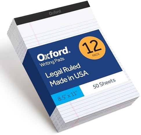 Oxford 8,5 x 11 Yasal Ped, 12'li Paket, Geniş Çizgili, Beyaz Kağıt, Yazı Defteri Başına 50 Yaprak, ABD'de Üretilmiştir (74030) - Görsel 1