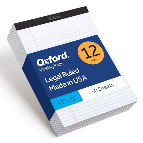 Oxford 8.5 x 11 Inch Legal Pads, 12 Pack, Wide Ruled on Both Sides, White Lined Paper, 50 Perforated Sheets per Pad, Made in the USA (74030) by Oxford - Used condition - US$14.81