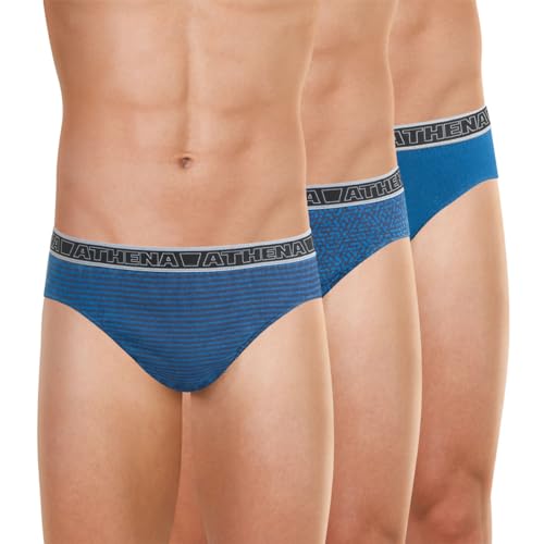 Athena - Lot de 3 Slips Homme Tonic - Slips 100% Coton - Taille Basse, Ergonomique, Doublure Avant,...