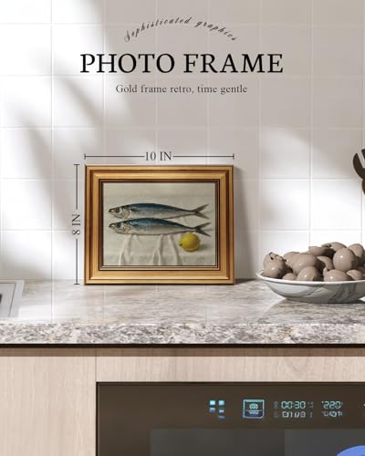 Image of VIYYIEA Vintage Gold Framed Wall Art for Living Room, Salted Fish Canvas Prints Home Decor, Oil Painting Picture, Bedroom Wall Decor Gifts for Friends or Family -【Salted Fish & Lemon】-(10L x 8W)