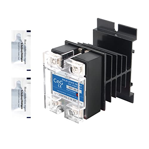 CGELE Solid State Relay SSR-25DA with Heat Sink DC to AC Input 3-32VDC to Output 24-480VAC 25A Single Phase...
