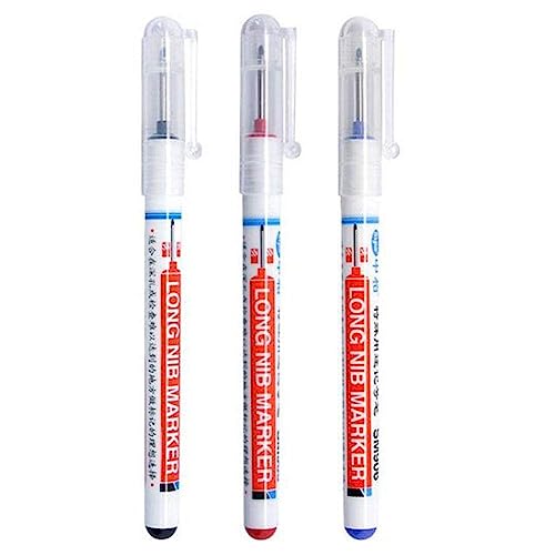 Wudaizhi Set di 3 Pennarelli con Punte Lunghe, Inchiostro Rosso/Nero/Blu, per Decorazioni in Bagno, Lavori di Falegnameria, Marchiature Profonde a Scopo Multiplo