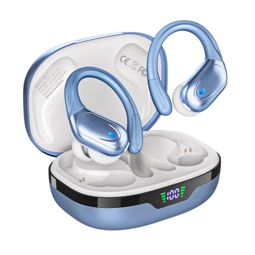 HAOYUYAN Wireless Earbuds, Bluetooth Headphones, Ear Buds with 80hr Playtime, LED Power Display, Noise Canceling, LED Power Display, IPX7 Waterproof Earphones for Gym/Workout/Sport（Blue）