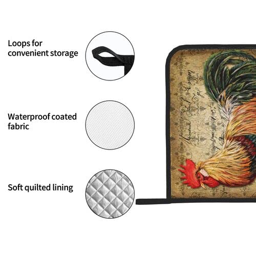 Hhyii Rooster Paintings Pot Holders For Kitchen,Heat Resistant Pot Holders Sets Oven Hot Pads Terry Cloth Pot Holders For Cooking Baking 2Pcs, Multicolor #TOP4