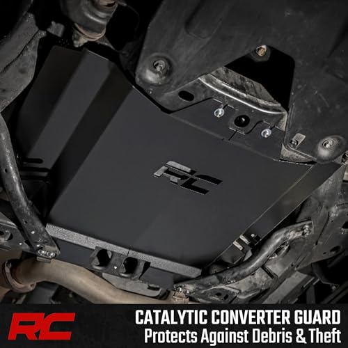 Image of Rough Country Catalytic Converter Shield for Toyota Tacoma 4WD (2016-2023) 3.5L, V6 - 14-Gauge Steel Anti Theft Skid Plate