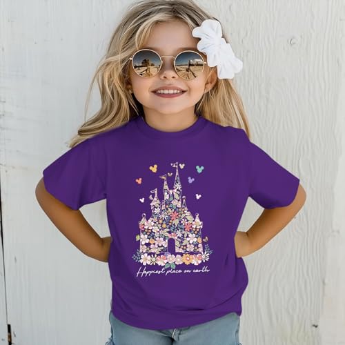 Image of Floral Castle Shirts for Girls Graphic Cute Tshirt Kids Toddler Flower Holiday Shirt Vacation Trip Tee Tops