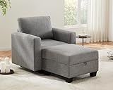 ABCASA Oversized Accent Chair with Ottoman,Upholstered Armchair with Storage,Extra-Deep-Seated Modular Single Sofa,Reading Chair with Footrest for Living Room Lounge Chair,Linen,Grey