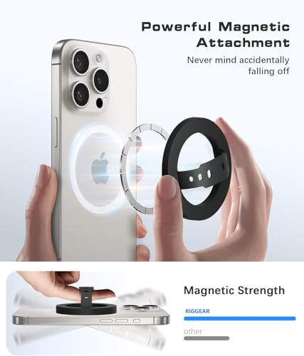 Image of RIGGEAR Soft Silicone Magnetic Phone Grip, Finger Loop Ring Holder Compatible with MagSafe iPhone Models and Magnetic Phone Cases (Black)