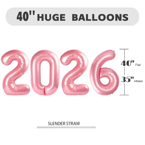 Image of Number Balloons 2026 Balloon Pearl Pink for 2026 Party Decorations, 40 inch | Saturated Color, Large 40 in, With Straw & Hanging Hole, For Back-to-School Season, Wedding, Christmas, New Year, Anniversary