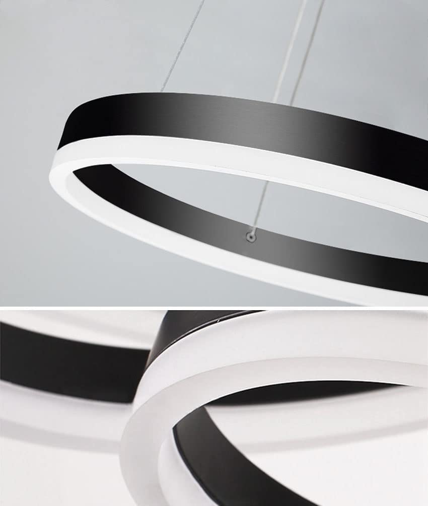LED Pendelleuchte Moderne Schwarz 3-Ring Separate Installation Kronleuchter 75W Dimmbar Deckenbeleuchtung Für Schlafzimmer Wohnzimmer Esszimmer 40×60×80CM