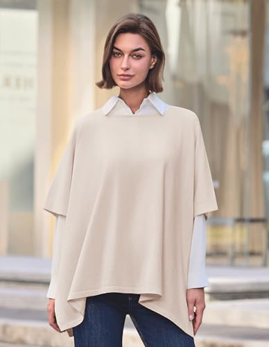 Image of PULI Women's Pullover Poncho Sweater Oversized Knit Layering Top Travel | Sleeveless and Layers Over Any Shirt At Home or Work