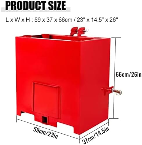 3 Point Ballast Box W/Standard 2\" Hitch Receiver,800lbs Capacity Fit On CAT 1 Tractors with A 3-Point Hitch,Red