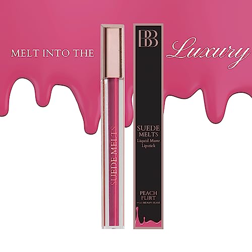 Image of Bergamot Beaute Matte Liquid Lipstick Suede Melts Non Transfer, Waterproof, Kiss Proof Long Lasting Upto 8 + Hours For Women 2.1ml (Peach Flirt)
