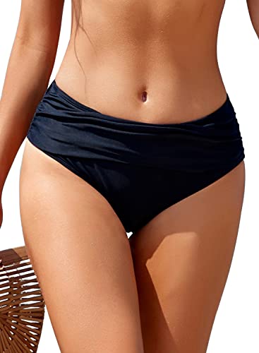 Image of SHEKINI Women's Swimsuit Hipster Bikini Bottoms Full Coverage Ruched High Waisted Swim Bottoms