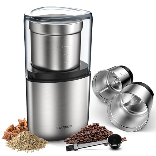 SHARDOR Coffee Grinder Electric Herb/Wet Grinder for Spices and Seeds with 2 Removable Stainless...