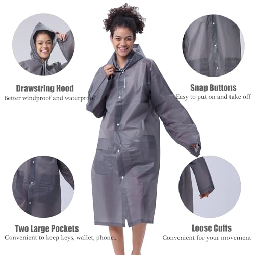 HLKZONE Rain Ponchos for Adults, 2 Pack Reusable Rain Coats for Adults Travel Rain Jacket Packable Raincoats with Pockets4