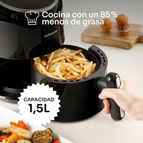 Miniatura 3 de Mellerware - Freidora Sin Aceite Crunchy! 1230w 7 Programas Predefinidos Temporizador Programable Air Fryer 80-200 Grados Diseño Compacto 1,5l Sin Bpa Pfoa Freidora Aire Digital Black