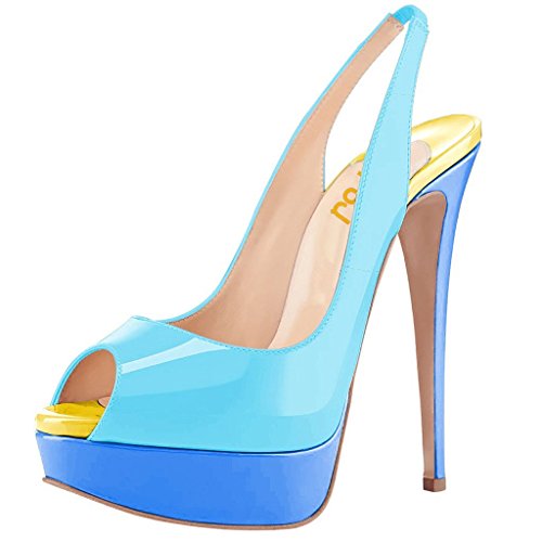 FSJ Women Awesome Platform Peep Toe Pumps Slingback High Heel Stilettos Prom Shoes Size 4-15 M US