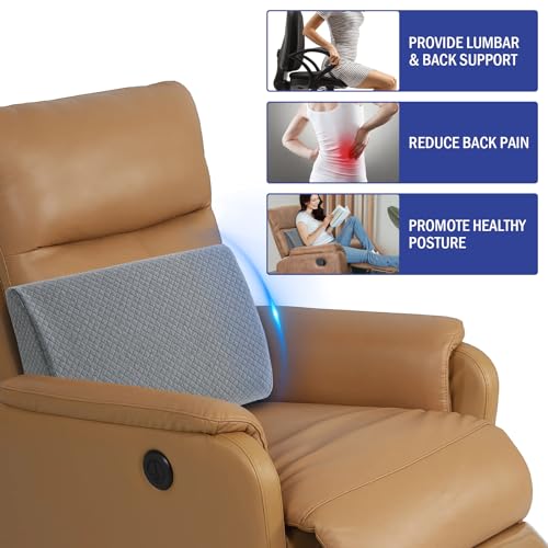 HOMBYS Lumbar Support Pillow for Recliner Chair, Memory Foam Back Support Cushion for Elderly,Extra Large Lumbar Support Pillow with Extension Straps, Thick Backrest for Home Reading,20x14x5 in