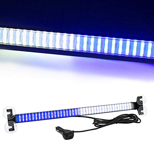 80 LED 13 Flash Patterns High Intensity Emergency Law Enforcement Vehicles Truck Warning Traffic Advisor Blue White Strobe Deck Light Bar Fit for Interior Roof Windshield with 4 Suction Cups
