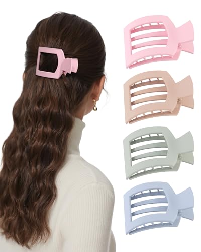 AWAYTR Flat Hair Clips For Women Lay Flat Claw Clip for Hair 4Pcs Large Square Hair Claw Clips