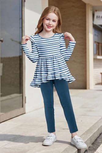 Image of Arshiner Toddler Girl Clothes Ruffle Trim Long Sleeve Pullover Top and Floral Print Leggings Fall Outfits Kids Clothing Sets