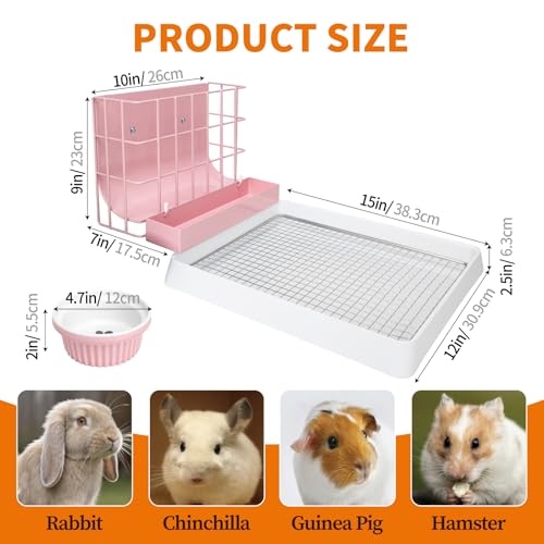 BESNEW 3 in 1 Rabbit Hay Feeder with Litter Box,Upgraded Metal Hay Rack & Litter Tray & Water Bowl,Quick Cleaning,Easy to Install,Bunny Supplies for Rabbit Guinea Pig Chinchilla Small Animals — view 4