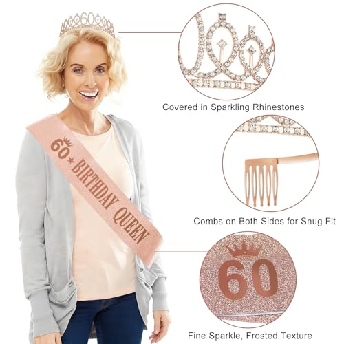 60th Birthday Decorations for Women, Happy 60th Birthday Banner Sash Crown by Kircirx - Used condition - Image 4