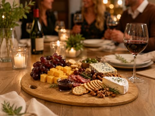 Mango Wood Cutting Board, Oval Wooden Chopping Board for Kitchen with Handle Hole, Charcuterie & Cheese Serving Board, Food Prep Board for Meat, Vegetables, Bread & Fruit, 14.5 x 7.8 Inch — view 3