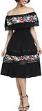 YZXDORWJ Mexican Dress for Women Embroidered Traditional Boho Theme Fiesta Floral Lace Off-Shoulder Ruffle Party Dress (S, 320BK)