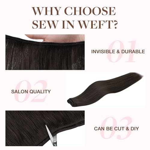 Image of GOO GOO Sew in Hair Extensions Real Human Hair, Weft Hair Extensions Human Hair, 2A Light Brown 24inch 120g, Weft Bundles Straight Silky Remy Hair