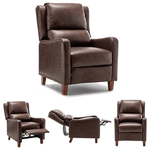 AZRBOPO Recliner Armchair, Upholstered Recliner Armchair Padded Seat PU Leather Sofa Lounge, Push Back Recliner with Rivet Decoration, Adjustable Backrest and Footrest Reclining Functions - Brown Cover