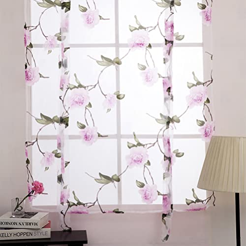 Garneck Lavender Tie Up Curtain Floral Roman Shades Curtain Rod Pocket Sheer Voile Darkening Balloon Curtain Valance for Home Kitchen Office Windows Size 3 - Image 3