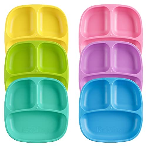 Re Play 6Pk - 7" Divided Plates For Baby, Toddler & Child Feeding In Yellow, Lime, Pink, Purple, Aqua & Sky Blue - Bpa Free- Made In Usa From Eco Friendly Recycled Milk Jugs - Sorbet - Set Of 6 #TOP22