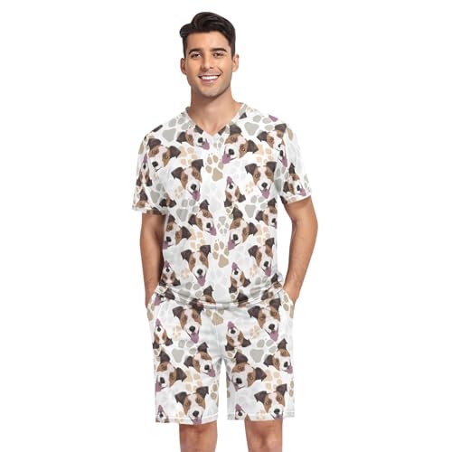 Men's Short Sleeve Pajama Set Jack Russell Terrier Dog Summer Pjs Set 2 Piece Loungewear Sleepwear with Pockets