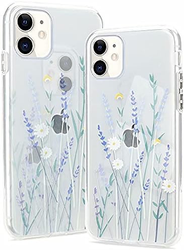 Clear Phone Case Compatible with iPhone 12 mini Soft Silicone Shockproof Transparent TPU Protective Daisy Floral Lavenders Patterns Design Case Girls&Women Cute Cover for iPhone 12 mini