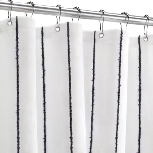 Striped Cotton Shower Curtain for Bathroom, Black and White 72 W x 72 H