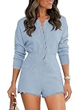 Tankaneo Womens 2 Piece Sweater Sets Casual Fall Outfits Button Down Long Puff Sleeve Knit Cardigan Shorts Loungewear Light Blue
